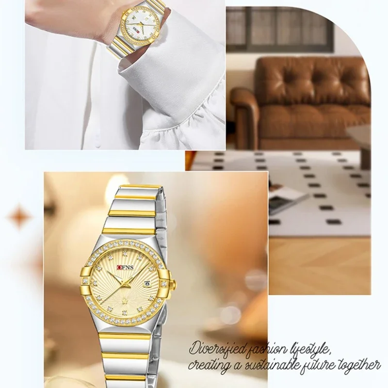 OFNS 1569 Quartz Womens Watch with Diamond Inlaid Calendar Waterproof Watches for Women Часы Женские Наручные
