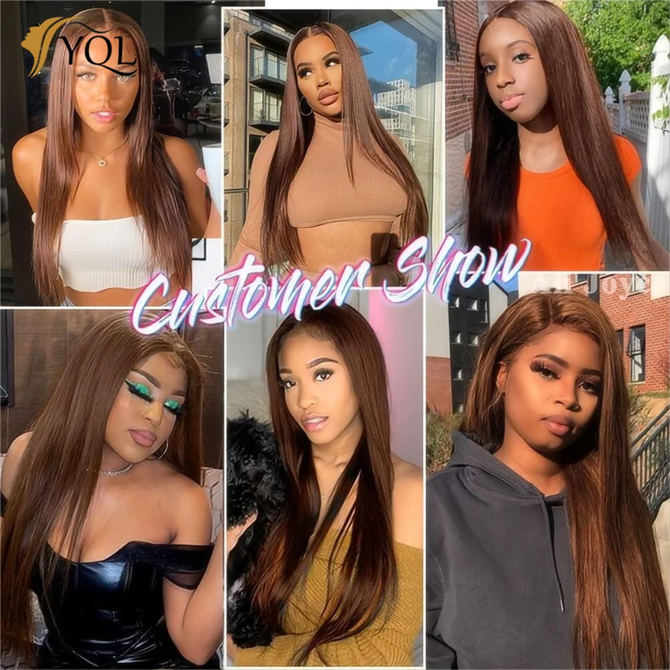 Dark Brown Straight 13X4 Lace Front Wig Chocolate Brown Bone Straight Lace Frontal Human Hair Wig Highlight Transparent Lace Wig