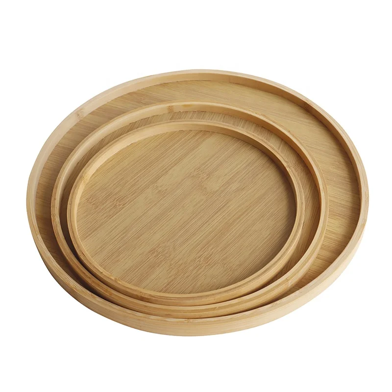 

Home Kitchen Round Bamboo Tray Food Dinner Serving Plate Set