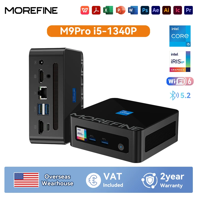 MOREFINE M9 Pro Mini PC con Core i5-1340P di 13a generazione 16 GB DDR4 RAM1 TB PCIe4.0 NVME SSD Supporto per computer desktop Display schermo 4K