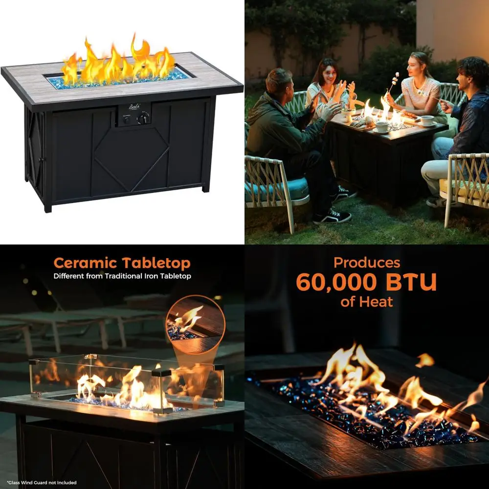 

Прямоугольный стол для костра на пропане, 42 дюйма, 60 000 БТЕ, открытый патио и терраса на заднем дворе, балконный стол для пожара