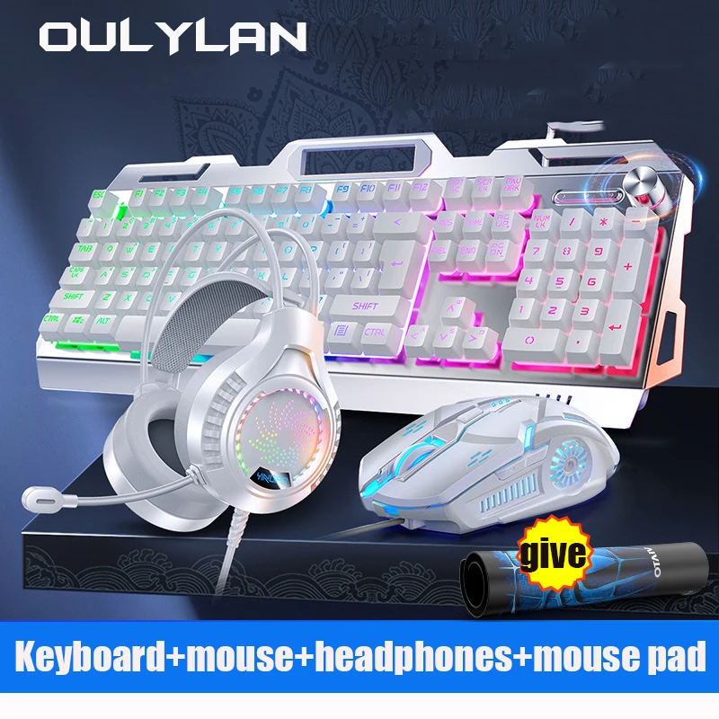 2024 Keyboard Mechanical Touch Metal Mouse Earphone 3pcs Set USB Wired Esports Gaming Luminous Keyboards Computer Accessories