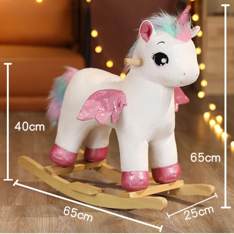 Baby Children Solid Wood Unicorn Rocking Horse Safety Trojan Toddler Rocking Chair Gift Birthday Gift 2-8 Years Old