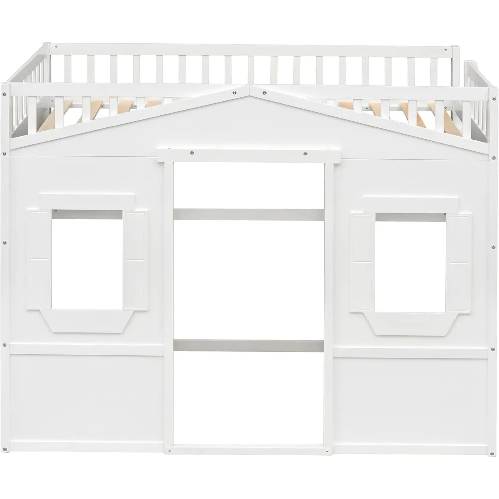 سرير علوي مزدوج الحجم من MERITLINE للأطفال، إطار سرير خشبي مرتفع مع سلم جانبي، مساحة تحت السرير مقاس 51.6 بوصة يمكن تخزينه أو #4