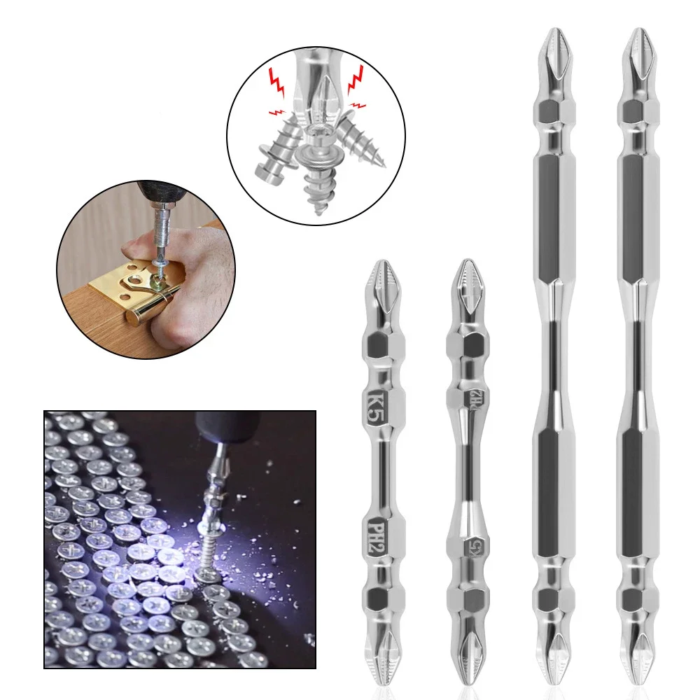 1 PC Double HEAD 65/100 มม.K5 Anti SLIP PH2 เหล็กไขควงไฟฟ้า Phillips ไฟฟ้า Strong Magnetic เจาะไขควงมือ