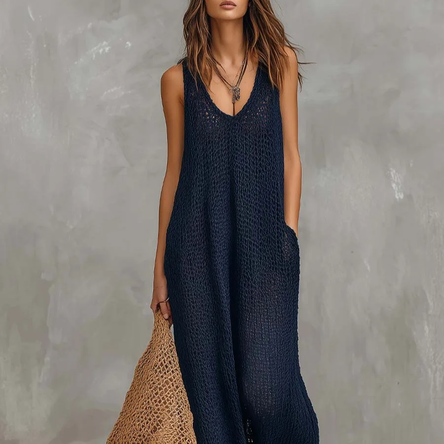 

2026 European And American Cross-Border Amazon Independent Site Western Bohemian Casual Sleeveless Knitted Dress