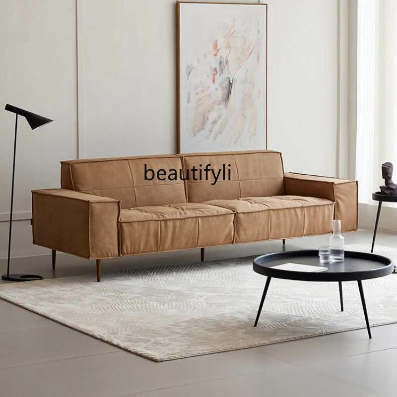 

Modern Technology Cloth Sofa Small Apartment Living Room Imitation Leather Sofa Retro Three-Seat Sofa