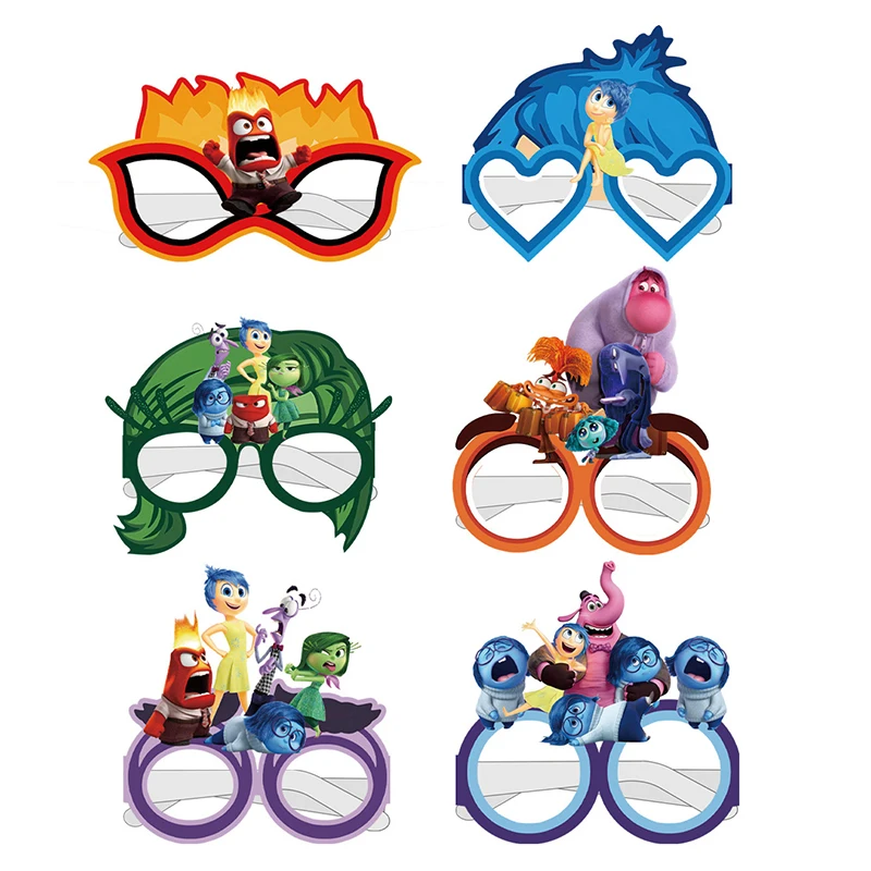 12Pcs Disney Inside Out 2 Series Funny Paper Glasses Birthday Party Decoration Photography Props Atmosphere Celebration Supplies