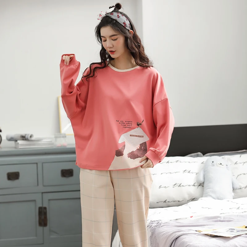 MIIOW Cute Pajamas for Women Warm Winter Cartoon Prints Pajama Sets Fashion Loose Sleepwear Homewear Long Sleeve Clothes