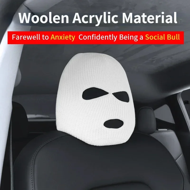 For Tesla Model 3/Y/X/S Car Seat Headrest Cover Holiday Halloween Funny Gifts 3 Hole CarAnti-theft Warning Interior Accessories