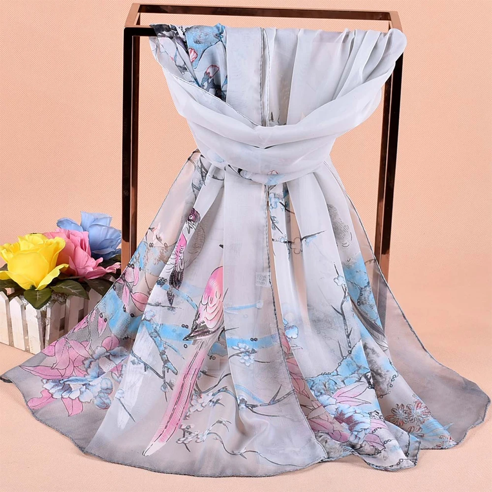 أزياء زهرة طباعة وشاح شيفون طويل تنفس حجم كبير عقال إسلامي طويل لينة التفاف الحجاب النساء