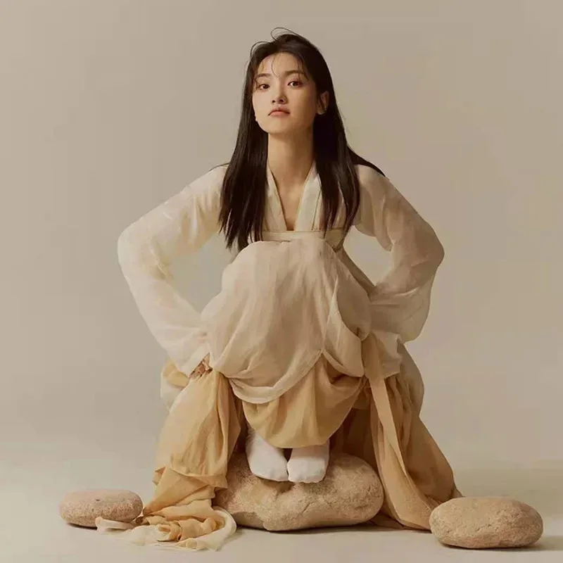 111 www Ancient Apricot Hanfu Suit Traditional Chinese Tang Costume Spring Autumn Long Horse Face Skirt Classic Gentle Vintage C