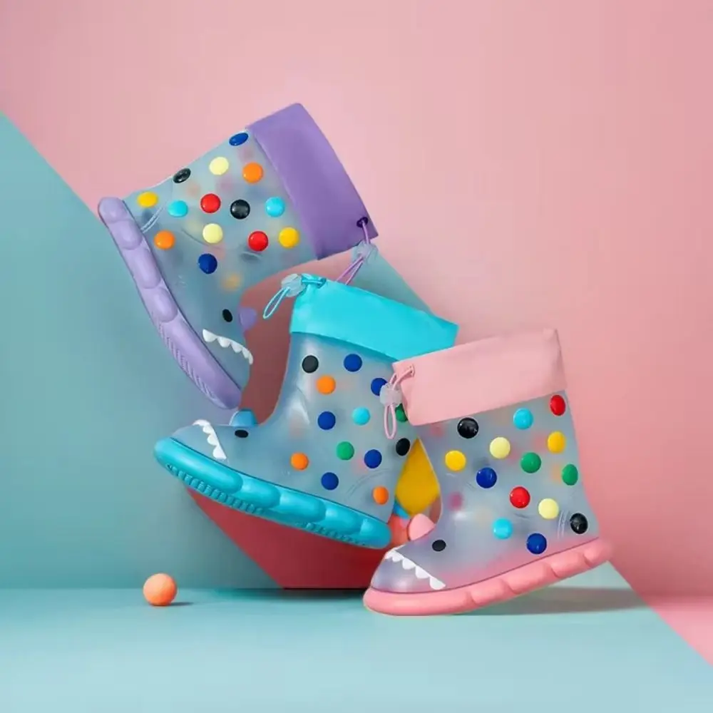 

Cartoon Children Rain Boots Transparent Soft Sole Kids Water Boots Elastic Boot Collar Anti-Slip Child Waterproof Shoes Outdoor