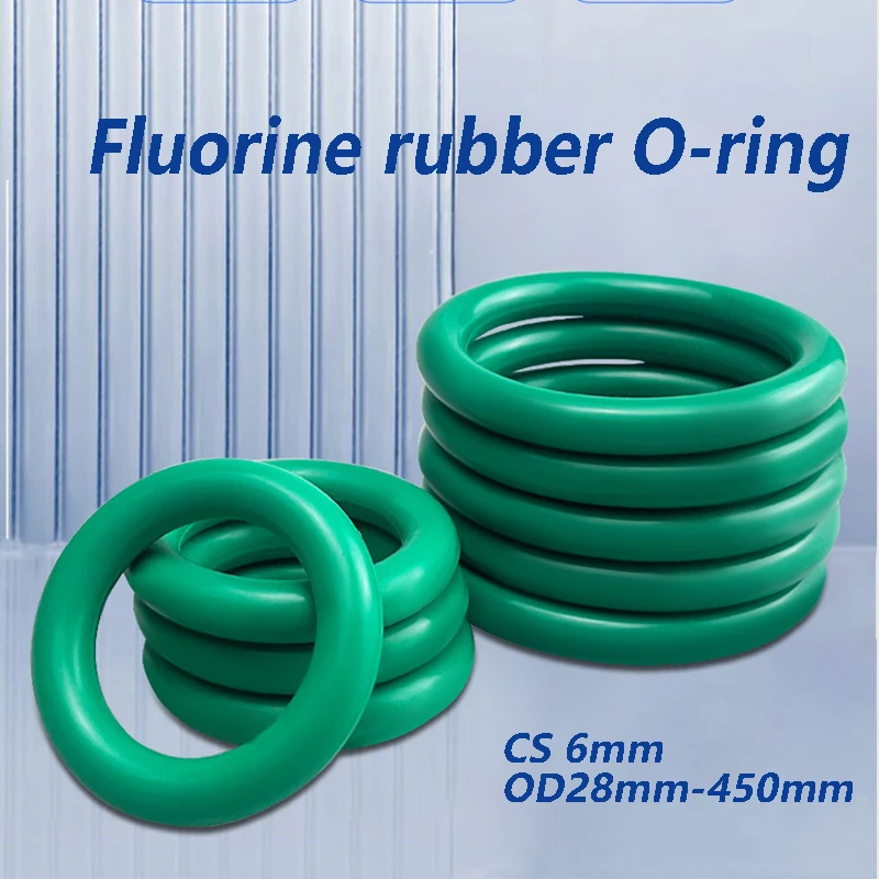 

FKM Green Fluorine Rubber O-Ring CS 6mm OD28-450mm Thickness O-Rings Sealing Gasket Oil Resistant Acid & Alkali Resistant 1Pc