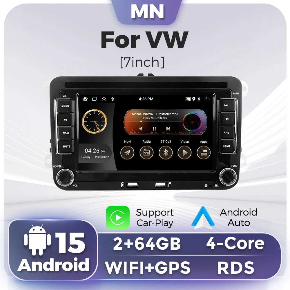 

2 Din Android 15 Car Radio for VW Volkswagen Golf Polo Tiguan Passat B6 B7 Seat Leon Skoda Octavia Car Multimedia GPS Navigation