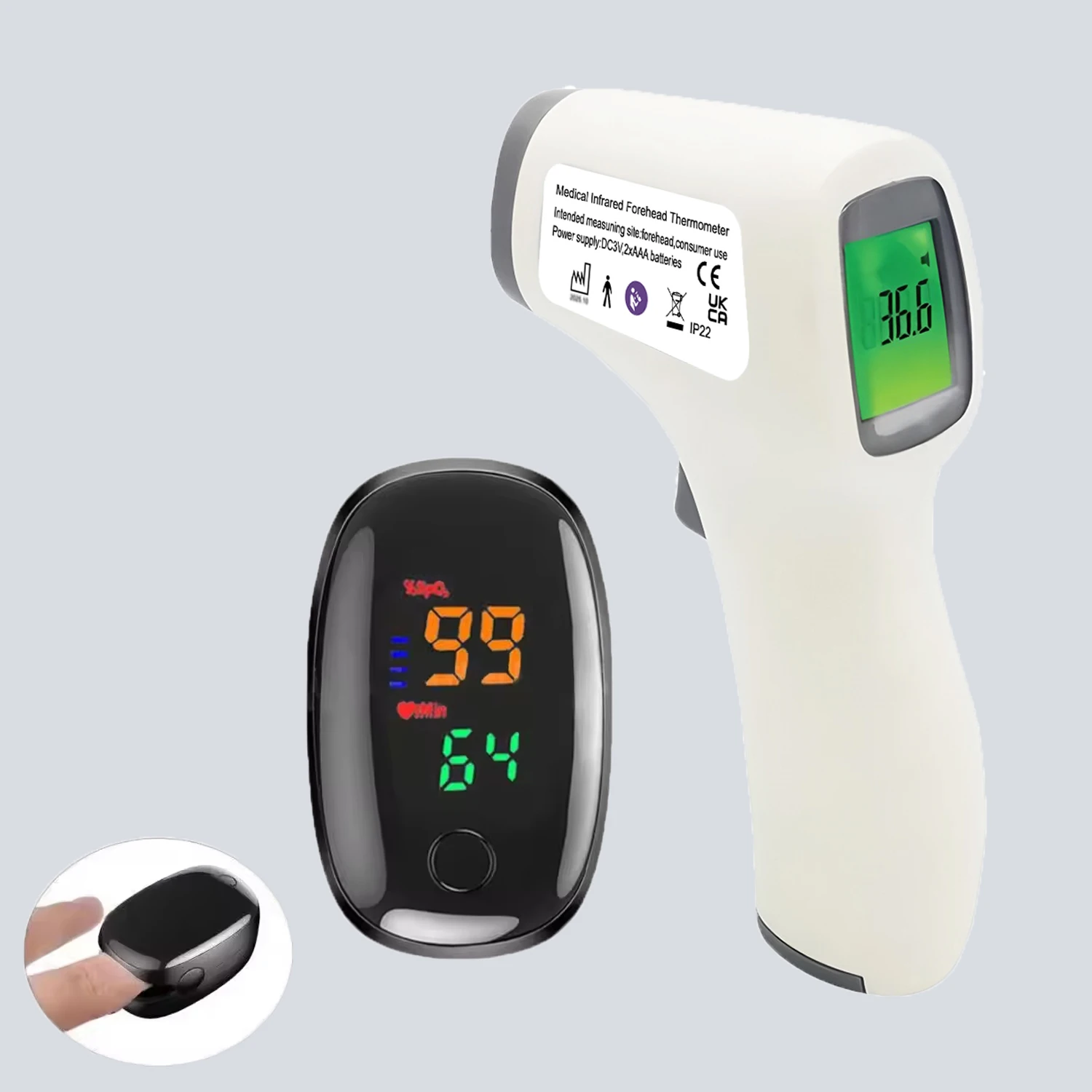 Portable Medical Thermometer & Oximeter Set | Non-Contact Ear IR Thermometer for Child  Body Temperature & Blood Oxygen Mon