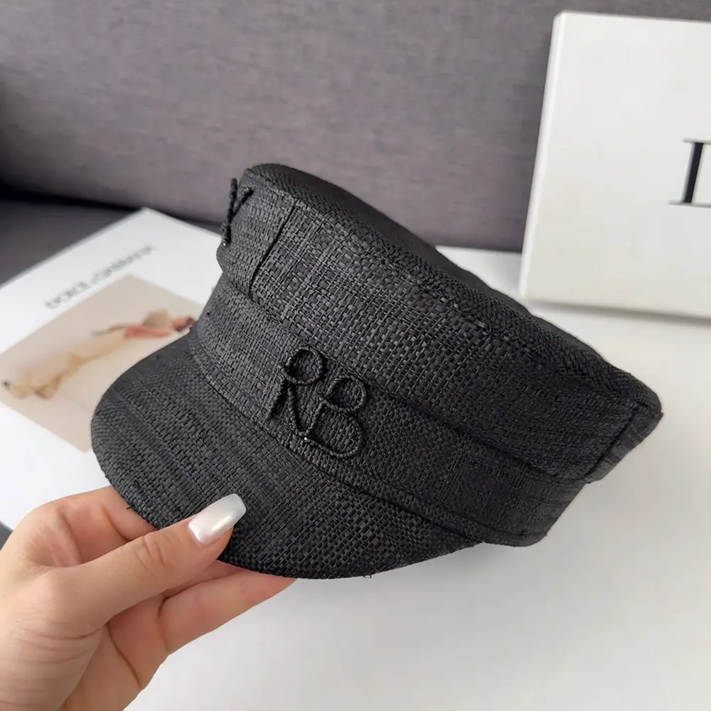 

Ретро-шляпа из черной рафии, берет, кепка-газетчица для женщин, винтажная шляпа с плоским верхом, военная шляпа капитана, шикарная дизайнерская шляпа, шапка-сомбреро для мужчин