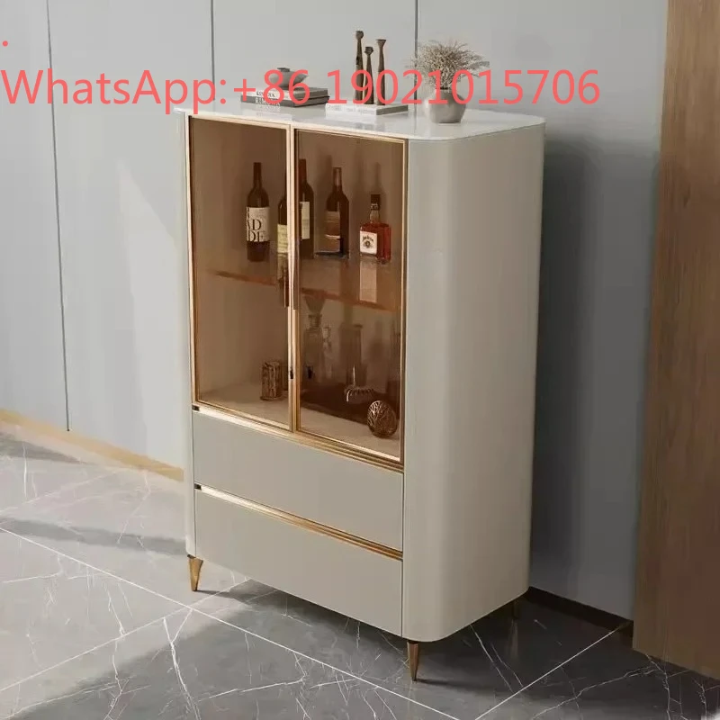 

HXL saddle leather household room wall integrated locker glass display cabinet