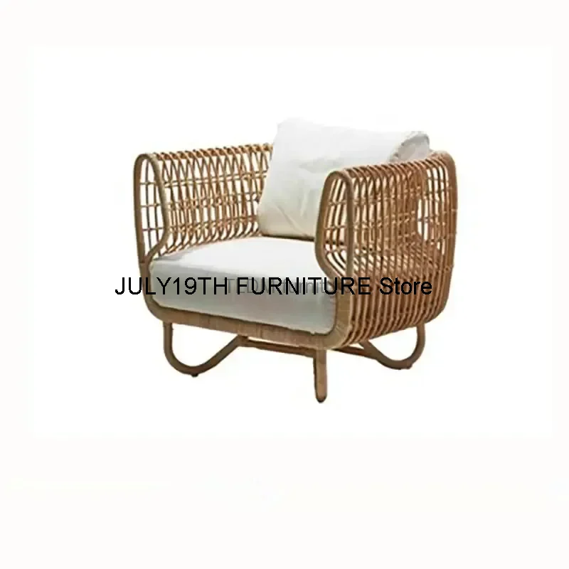 Simple Rattan Outdoor Garden Sofas Modern Outdoor Furniture Leisure Homestay Balcony Garden Single Sofa Indoor Villa Lazy Chair