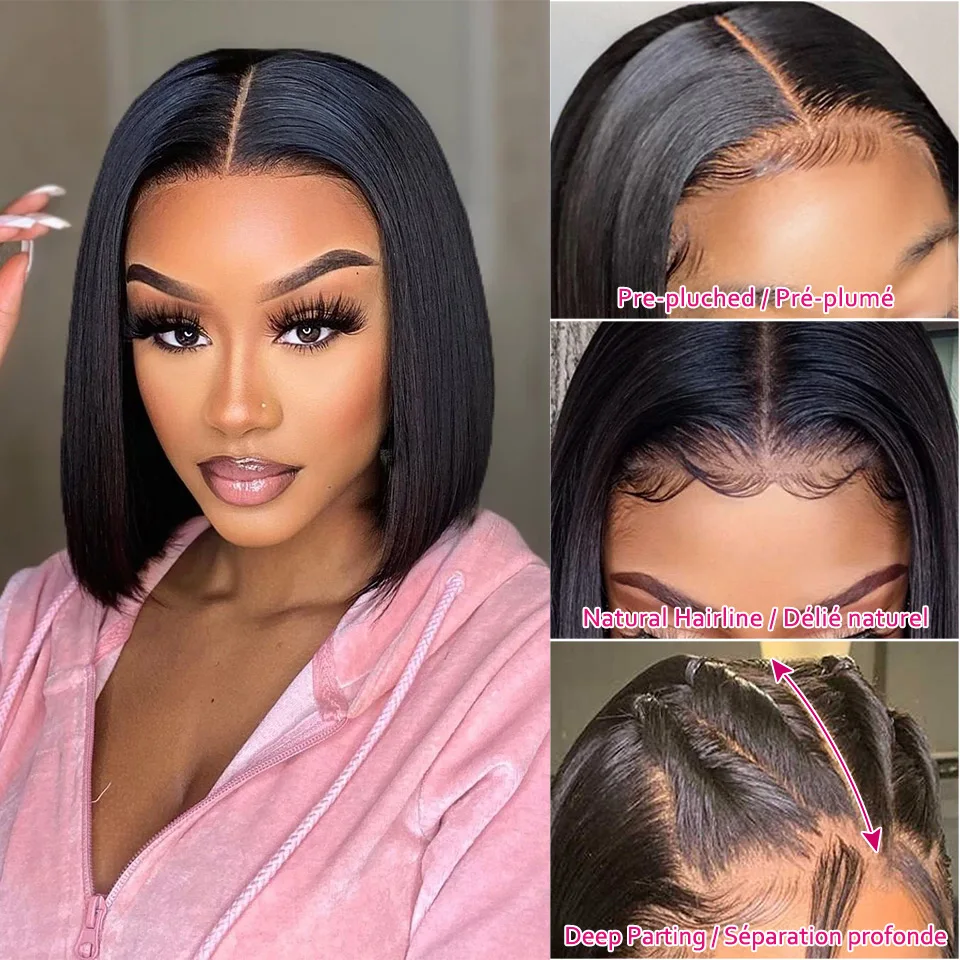 Short Bob Wig Transparent Lace Wigs Hiuman Hair Straight Bob Wigs For Women Remy Brazilian Human Hair Lace Wigs Pre Plucked