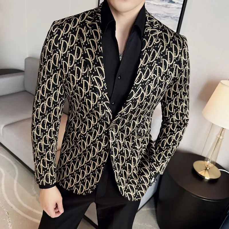 5-A2 Fashion casual slim fit green small suit uomo light luxury British coreano style business fancy suit jacket trendy top