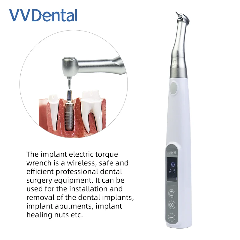 VVDental Wireless Implant Electric Torque Wrench 10‑50N.cm Dental Implant Surgery Handpiece with 16 Driver Tips