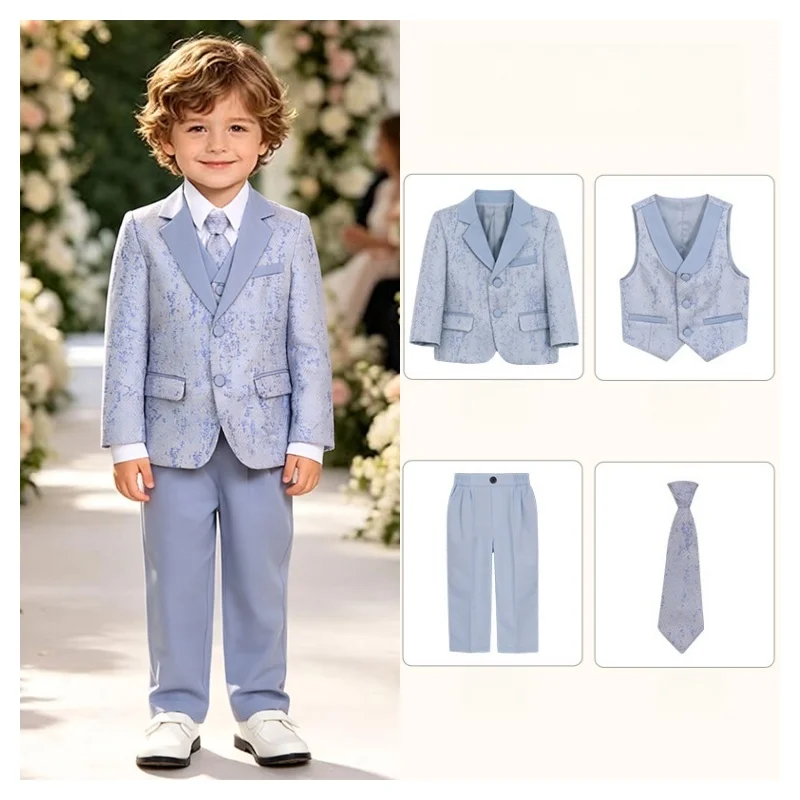 2026 Flower Boy Formal Wedding Dress New Autumn Winter Children's Suit Jacquard Children's Piano Host Performance Costume