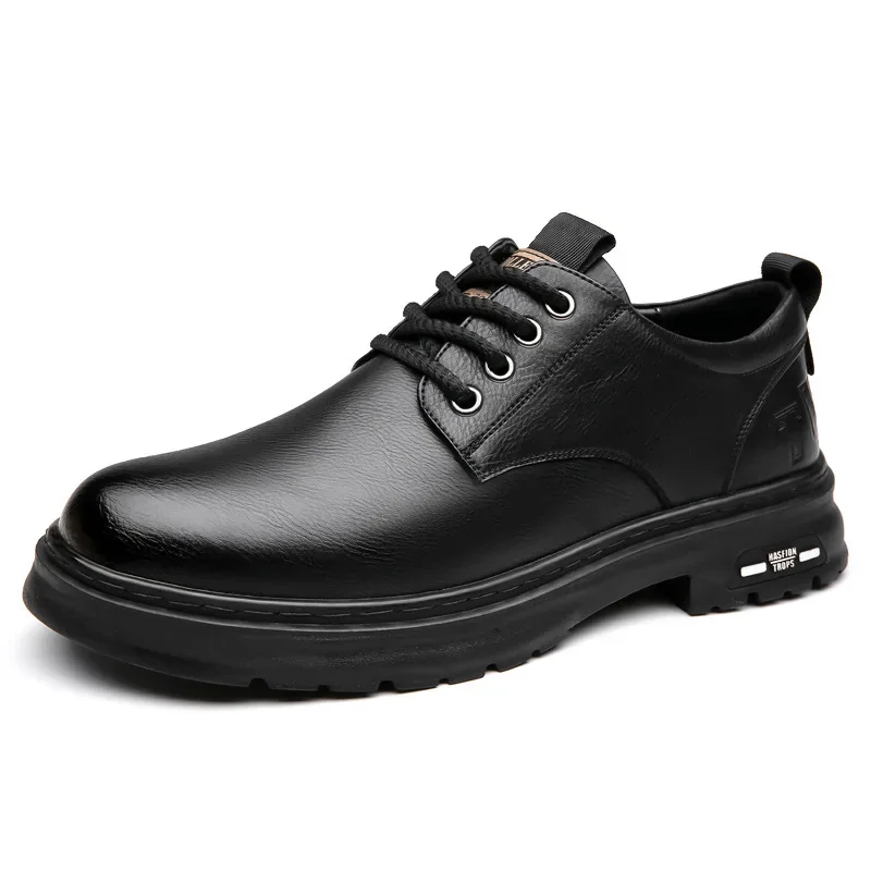 Men's Outdoor Casual Leather Shoes Dad Big Head Leather Shoes Lace Free Retro Men's Shoes Trendy Soft Bottom Low-Top Work Shoes