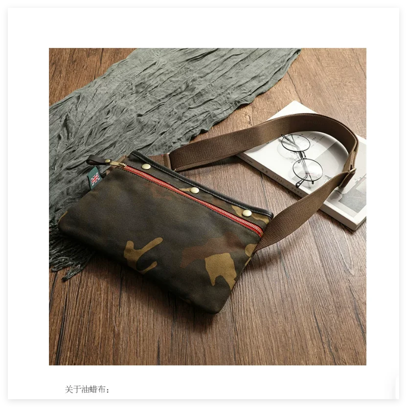 American Retro Camouflage Workwear Oil Wax Canvas Bag Men's Portable Single Shoulder Crossbody Bag