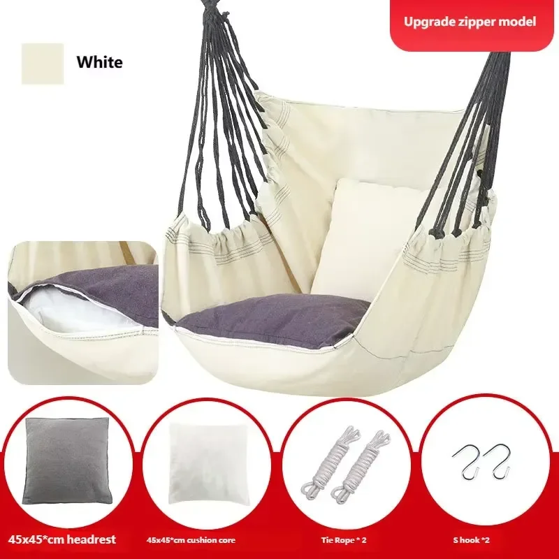 Canvas Hammock Swing Chair with Pillow Indoor Outdoor Hanging Swing Seat for Student Adult Kids Garden Patio Dormitory