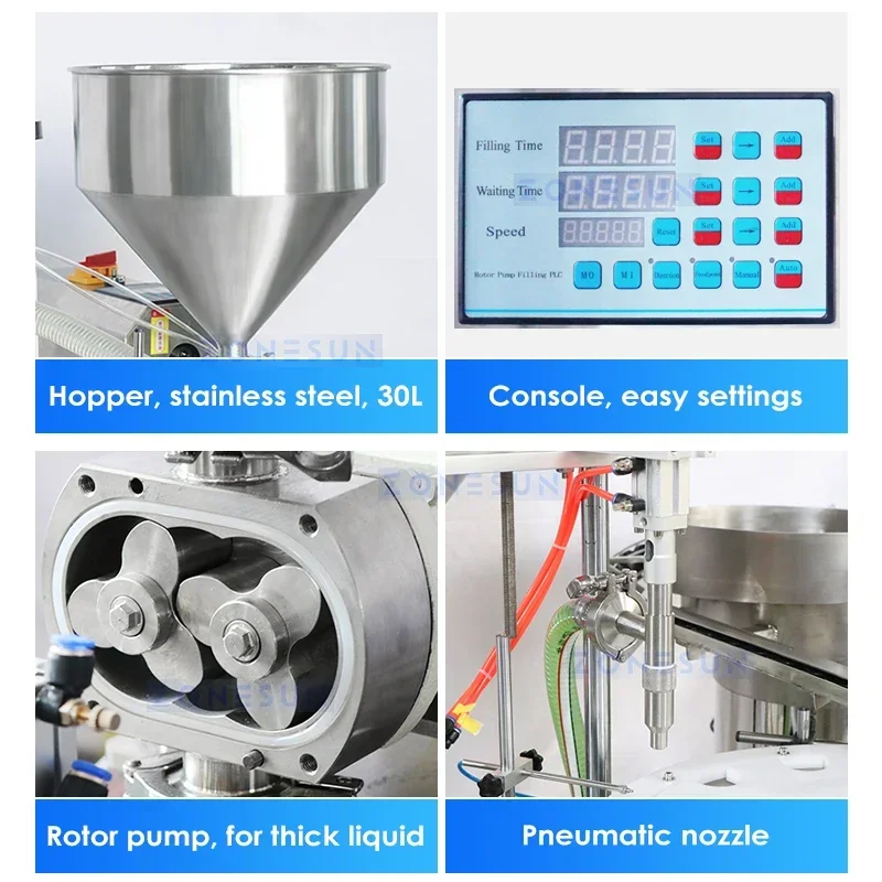 ZONESUN ZS-AFC19 Automatic Thick Liquid Cream Filling Capping Machine Cosmetic Lotion Bottle Rotor Pump Rotary Feeder Monoblock