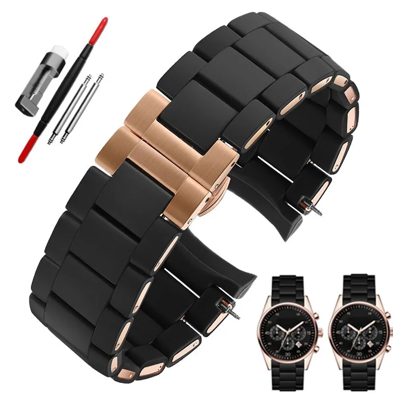 

Steel in Silicone Watchband for Armani AR5890 AR5889 AR5858 AR5920 AR5868 AR8023 Watches Band man 23mm woman 20mm straps
