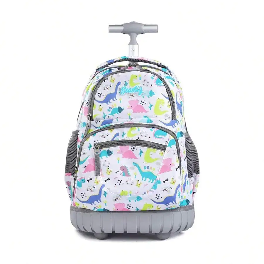 Seastig Rolling Backpack 16 Inch Wheeled Backpack With Lunch Bag & Pencil Case Roller Backpack Set Carry-On Bag School Travel