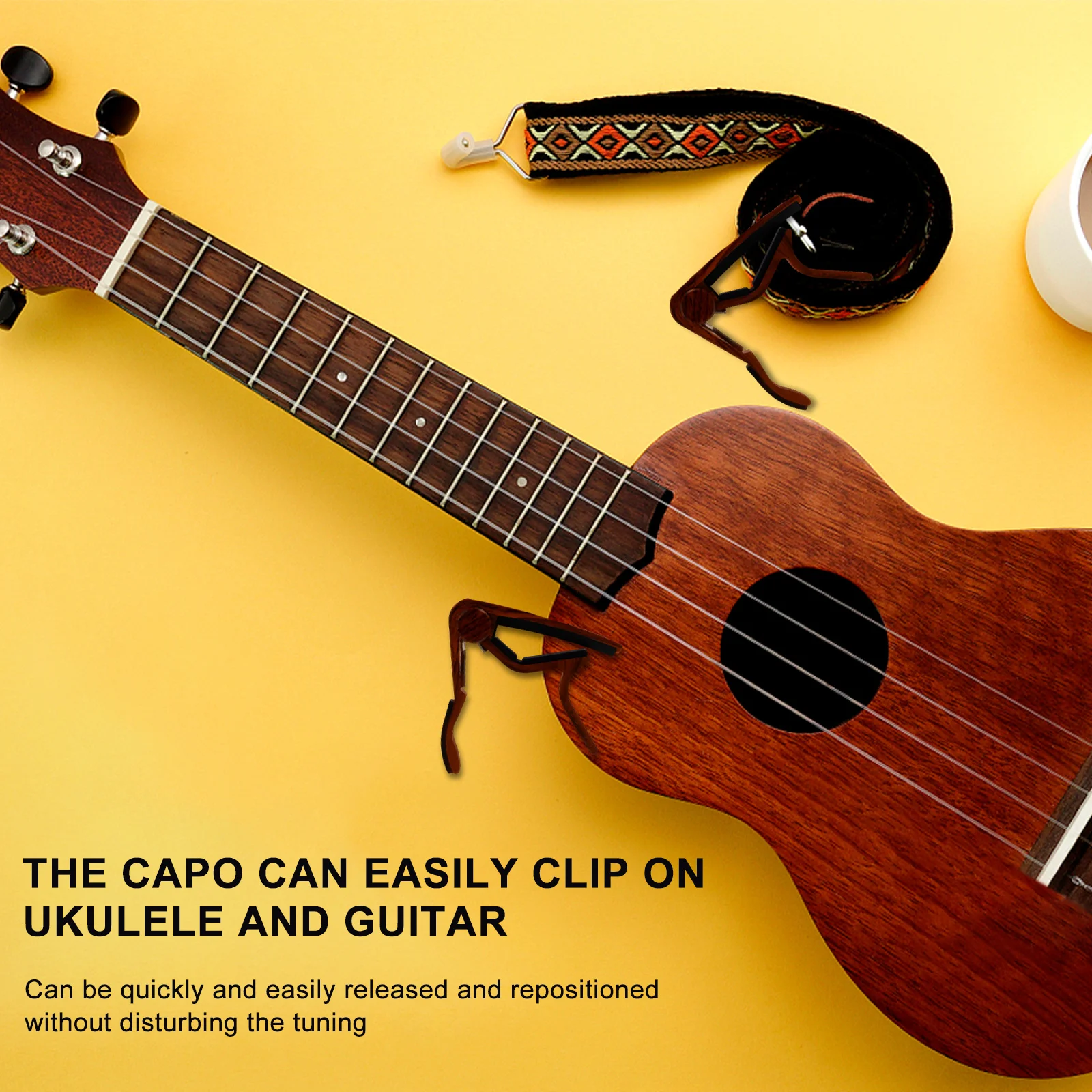 

Professional Aluminium Alloy Guitar Capo Clip-on for Guitar Ukulele Quick Position Change Wood Grain Key Trigger Musical