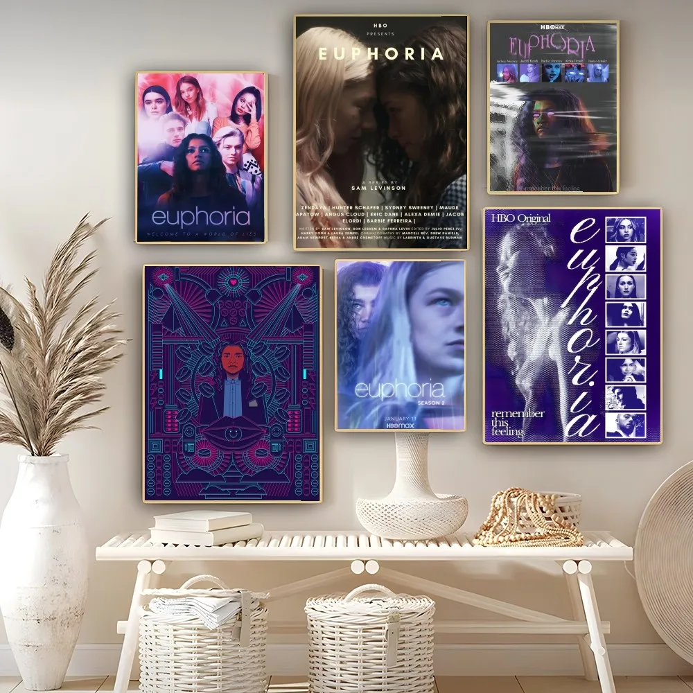 

Trendy TV Euphoria Poster Self-adhesive Art Poster Waterproof Paper Sticker Coffee House Bar Posters Wall Stickers