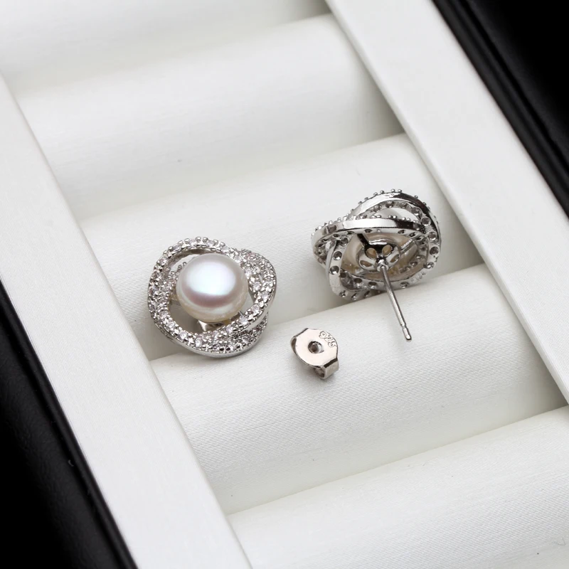 Original weißes Naturperlen-Halsketten- und Ohrring-Set für Damen, echtes 925er Sterlingsilber, Perlenohrring-Set, Geschenk für Frau, Mutter, Jahrestag – Detail 9