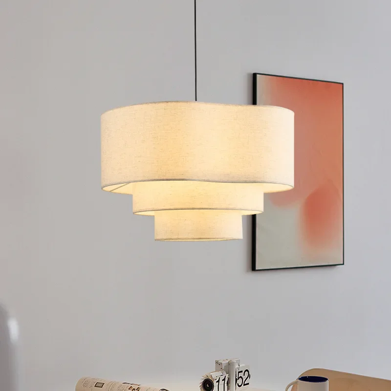 

SANDYHA Retro Fabric Chandelier Nordic Pendant Light LED Warm Lighting for Living Room Dining Room Bedroom Elegant Home Decor