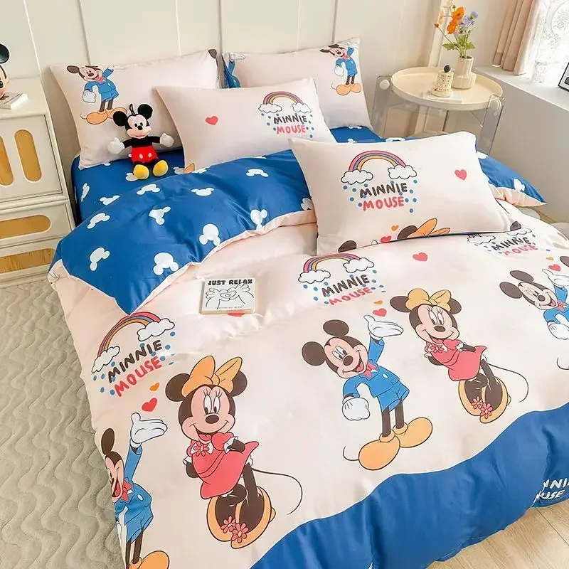 Disney Mickey Mouse Washed Cotton Stitch Bedding Set Duvet Cover Sheets Pillowcase Quilt cover Sheet