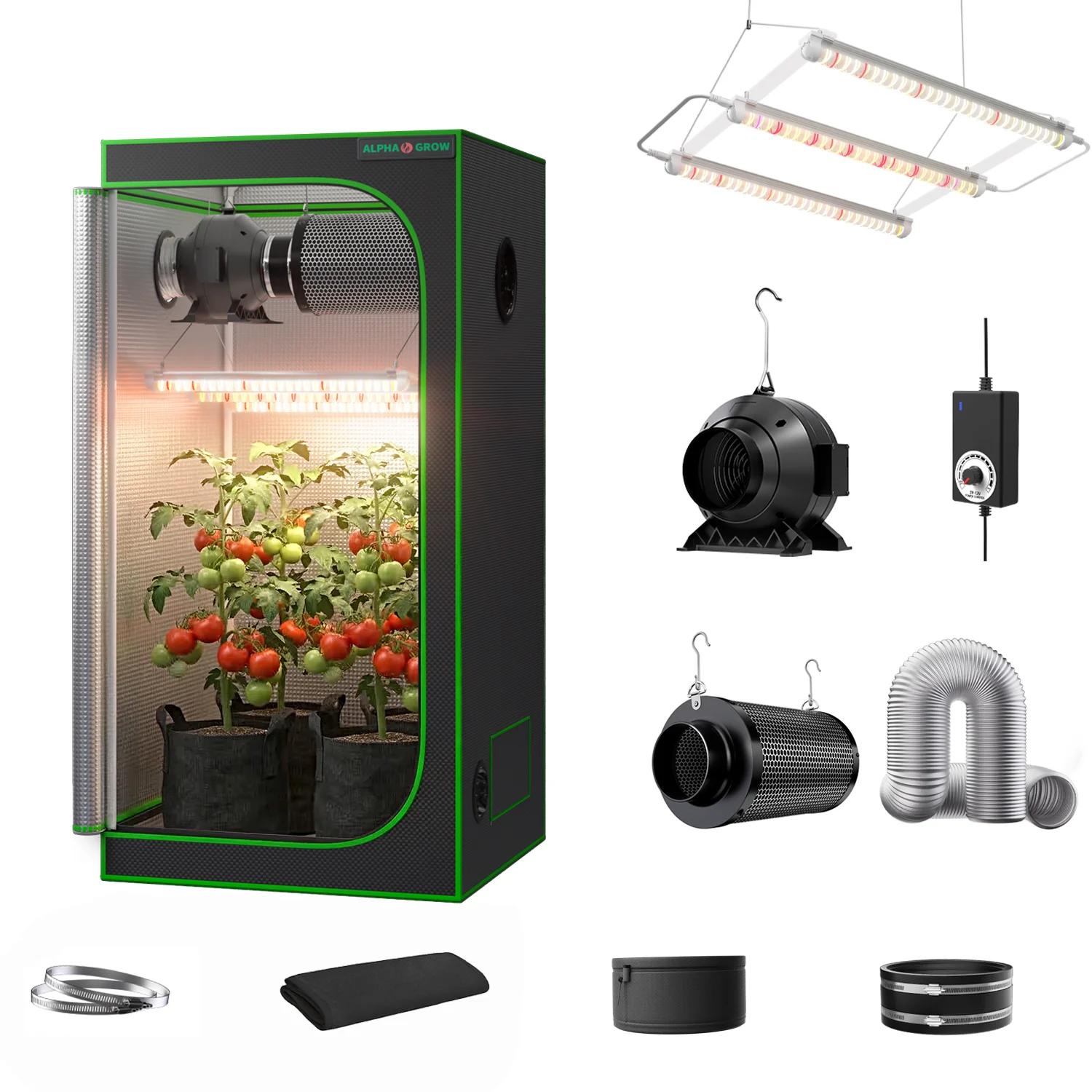 

Комплект для выращивания ALPHAGROW1800D доступен в различных размерах, таких как 2x2, 2x4, 44x4 и т.д. Использует светодиоды ABA32W (UVA/IR).