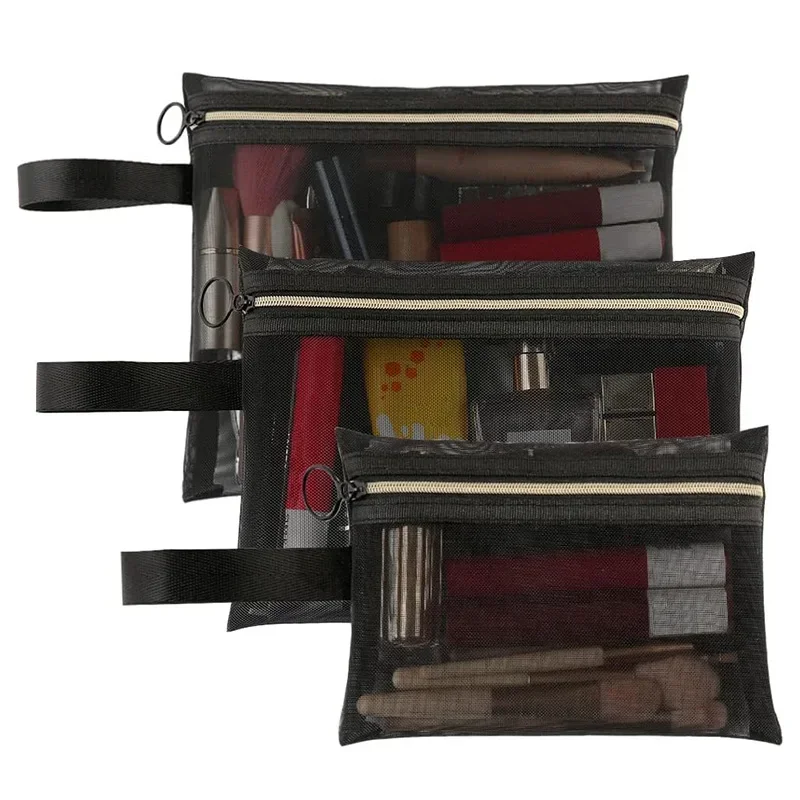 

NKXZ003 Сетчатые сумки с застежкой-молнией и ручками, 3-размерные косметические сумки для кошелька, туалетных принадлежностей, путешествий, отдыха, офиса