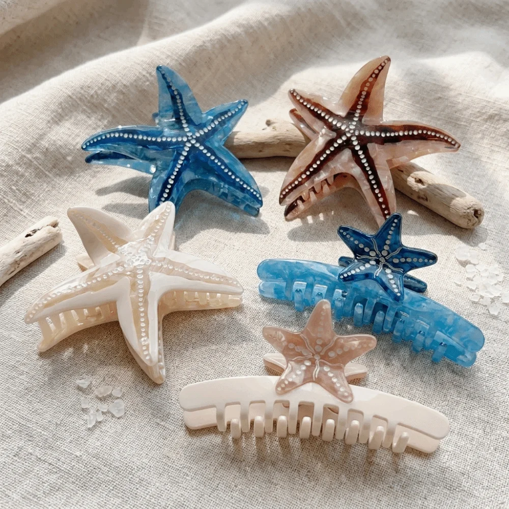 Y2K Non-Slip Starfish Hair Claw Clip Large Ocean Style Acetate Shark Clip Retro Rectangular Hair Accessories For Women