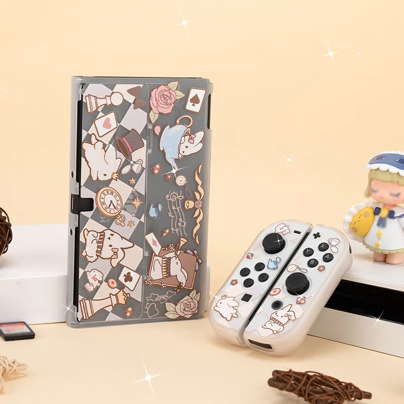 Królik Nintendo Switch OLED etui ochronne Kawaii twarde PC matowe etui JoyCon kontroler obudowa gry przełącznik akcesoria OLED