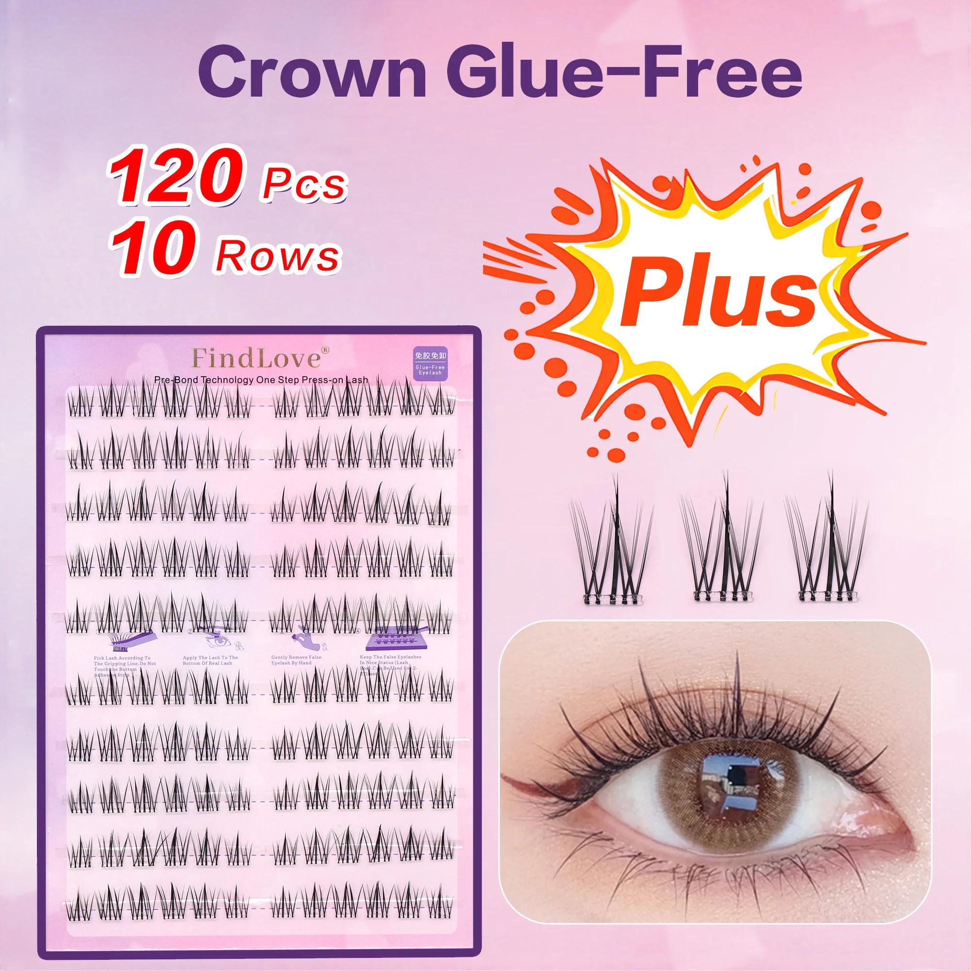 

120pcs Crown Sunflower Prebond No Glue Needed Self Adhesive Lashes with Adhesive Press on Lashes Pre Bond Lash Clusters at Home