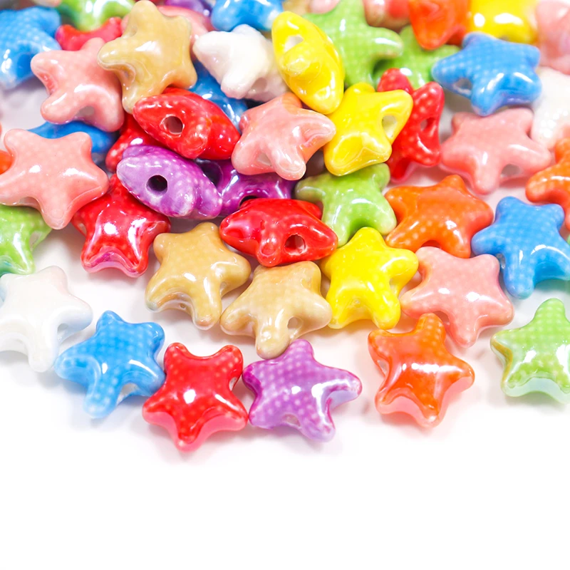 Cerâmica Starfish Beads para Fazer Jóias, Mini Pulseira, Colorido Sea Star Spacer, Porcelana Beads, Artesanato Acessórios, 15PCs