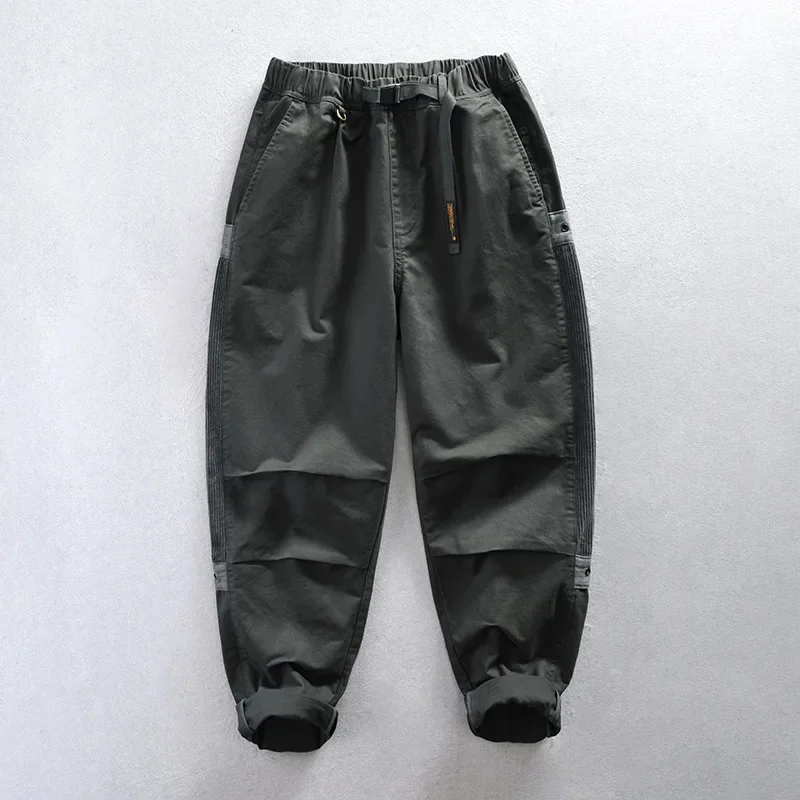 Pantalones Cargo caqui de estilo japonés para hombre, pantalón holgado de algodón con cintura elástica, ropa de calle de moda juvenil, primavera y otoño