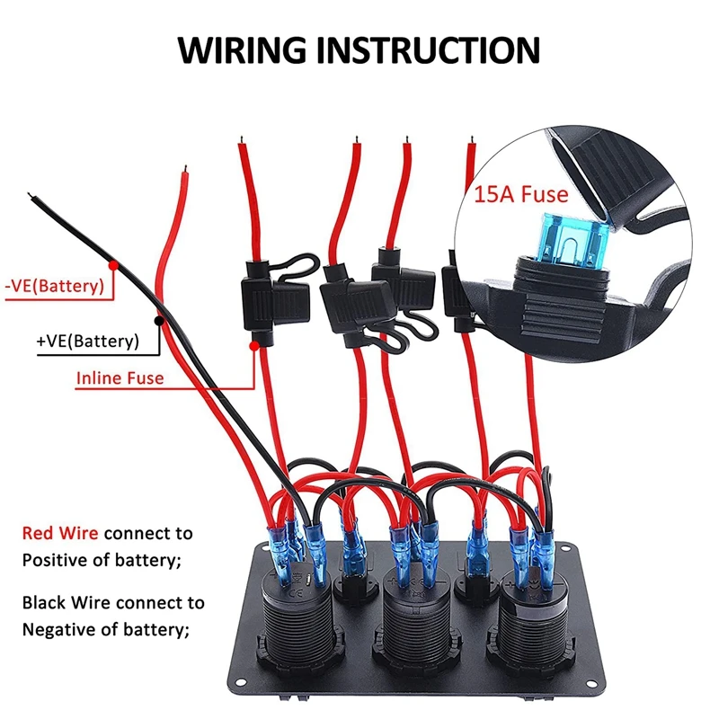 Blue Led Voltmeter For Car Rv Truck Atv Utv Camper Caravan Switch Toggle Panel Dual USB 12-24V 8 Sockets Marine Boat