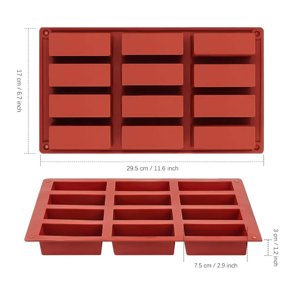 Stampo per barra di cioccolato a 12 reticoli per la cottura di barrette energetiche Barrette proteiche Tartufi Brownie Pan di mais Cheesecake Sapone Stampo per burro