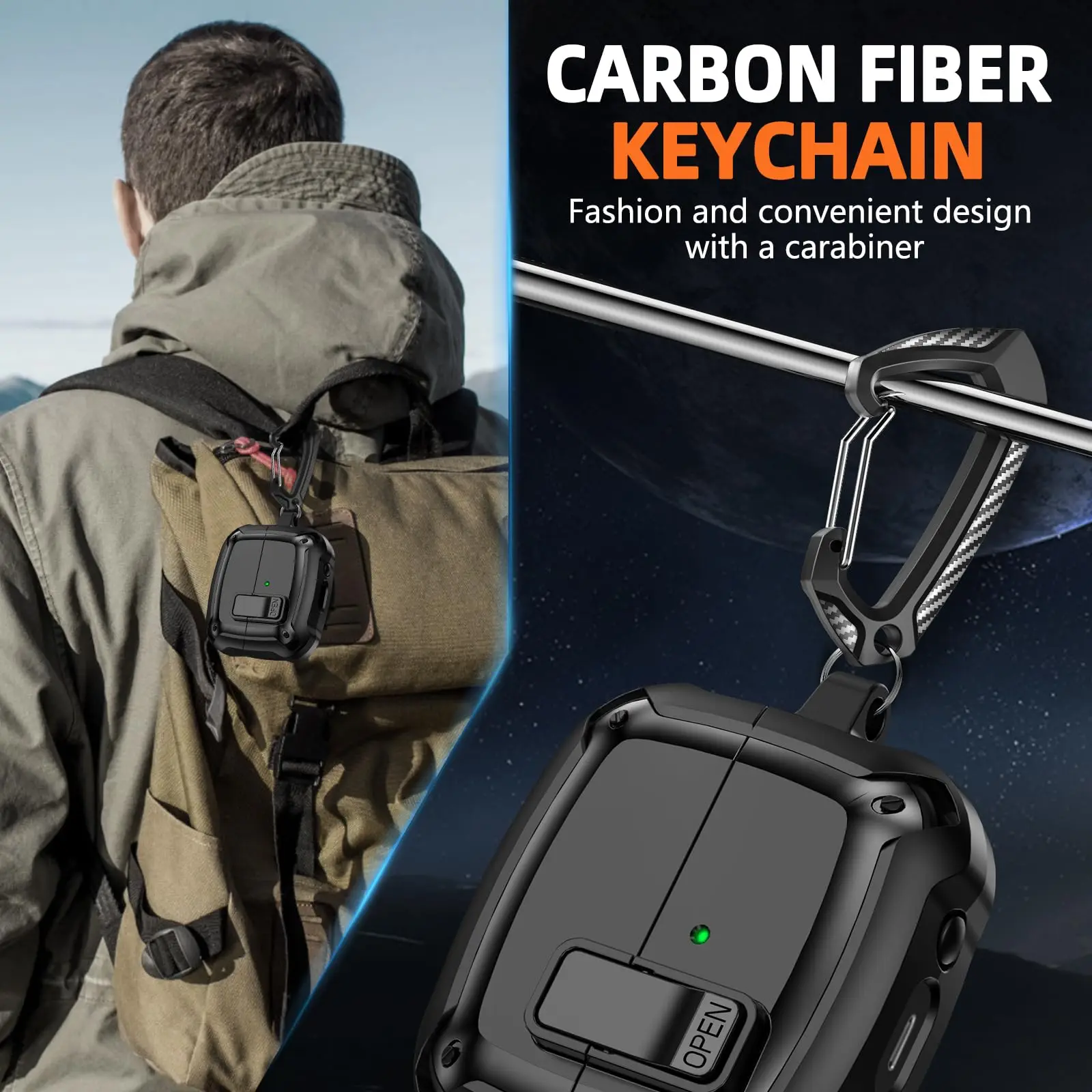 حافظة لهاتف سامسونج جالاكسي بادز 3Pro بتصميم حماية من ألياف الكربون المقاومة للصدمات مع مشبك قفل آمن ومجموعة تنظيف لسماعات جالاكسي 3