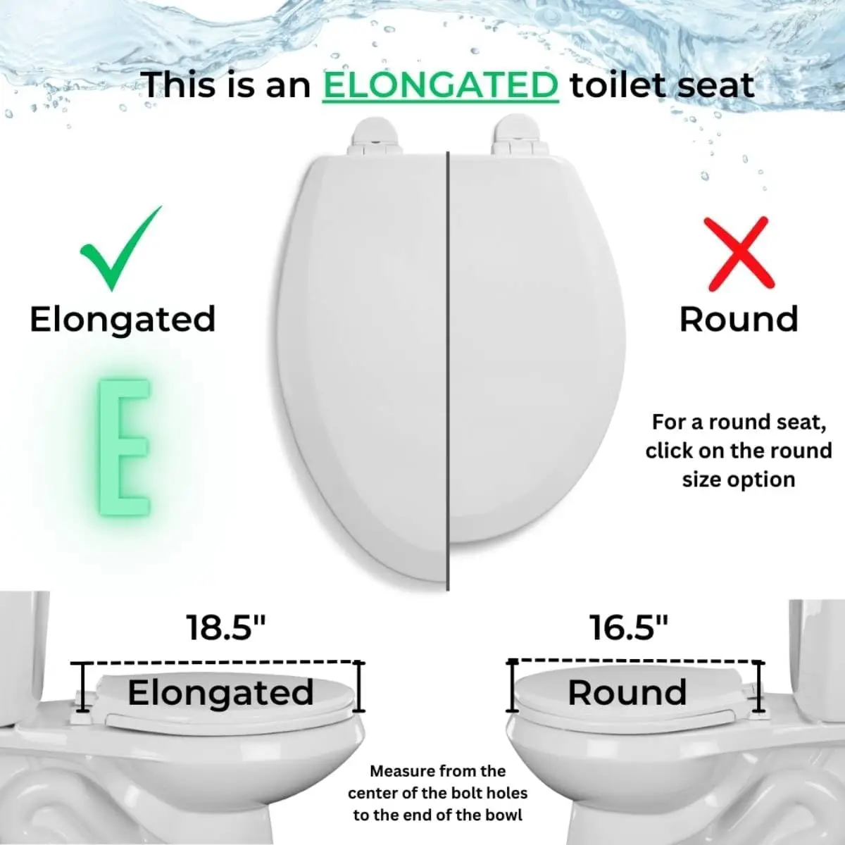 2 inch Raised Toilet Seat for Seniors, Elongated, USA, White | Closed Front, Cover, Plastic, Made in the USA, HL800STS-001