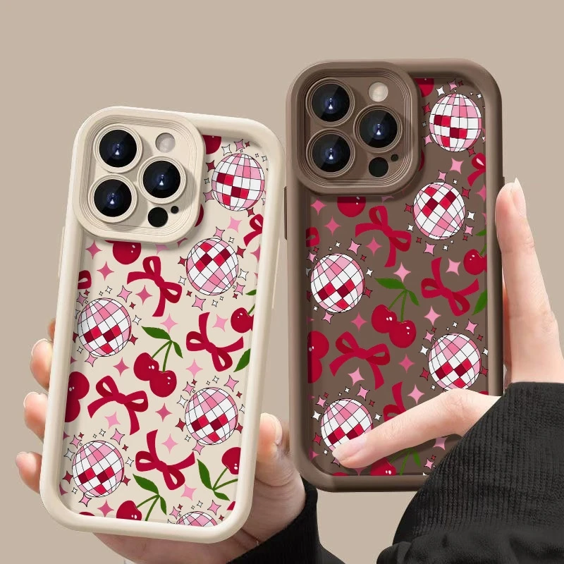 الحالات الهاتف ديسكو الكرة Bowknot الكرز نمط طباعة ل Xiaomi Poco X7 F6 F5 X6 X5 M6 Pro X3 F3 للصدمات سيليكون الوفير غطاء